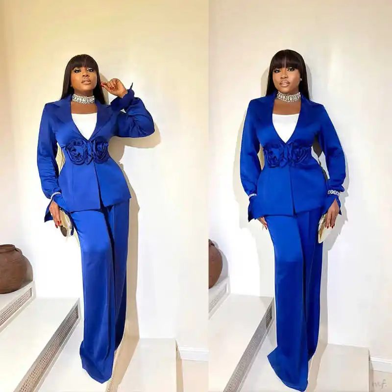 

Elegant Flowers Suits For Women V Neck Long Sleeve Pant Sets Office Ladies Work Plus Size Birthday Party 2 Pieces Customized