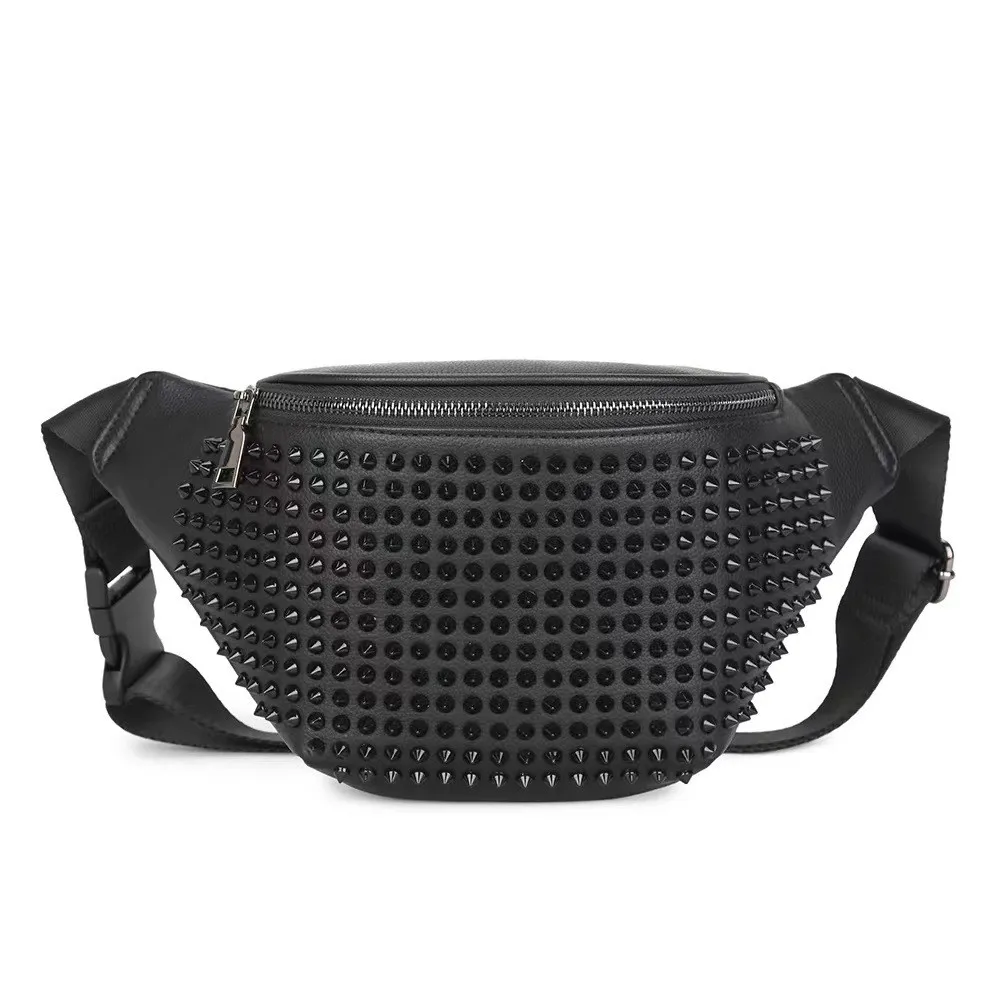 2025 Guangzhou Quality PU Leather Fanny Waist Chest Purse Handbag Y3K Rivet Punk Stylish Crossbody Bag