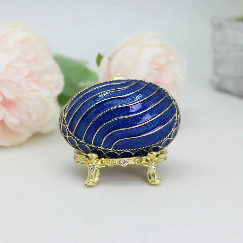 SHINNYGIFTS Easter Gift Boxes Pewter Enamel Faberge Egg Jewelry Gift Box Egg Shape Trinket Boxes