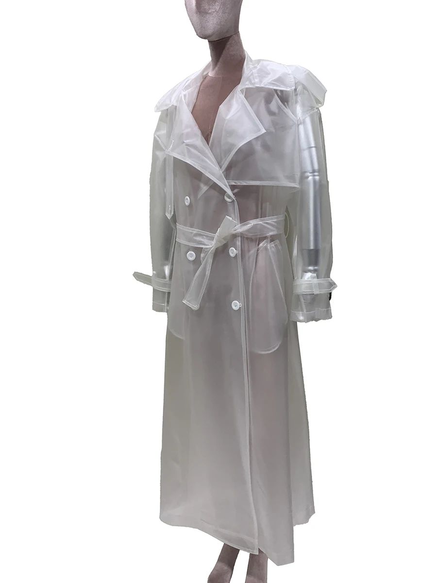 เสื้อโค้ทเทรนช์โค้ทหนัง PVC บางเบา โปร่งใส ทรงโอเวอร์ไซส์ สำหรับผู้หญิง พร้อมเข็มขัด เสื้อผ้าหรูหรา แฟชั่นยุโรป สตรีทแวร์ 2025