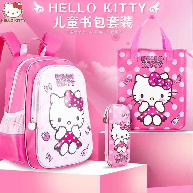 

Sanrio Hello Kitty Three Piece Children's Schoolbag Female Student Backpack Large Capacity Cute Kawaii Backpack Pencil Case New