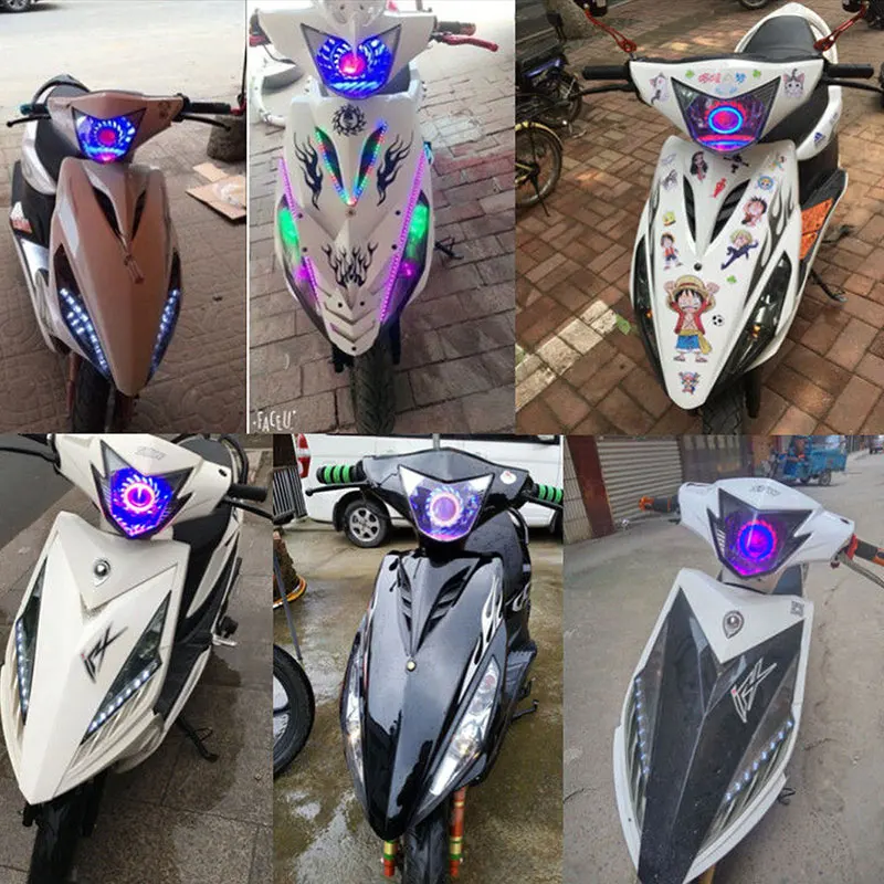 1pc Motorcycle Headlight Dual Halo LED Angel Devil Eyes Headlight Projector Lens High/Low Beam Strobe Spotlight DRL Lamp view 6