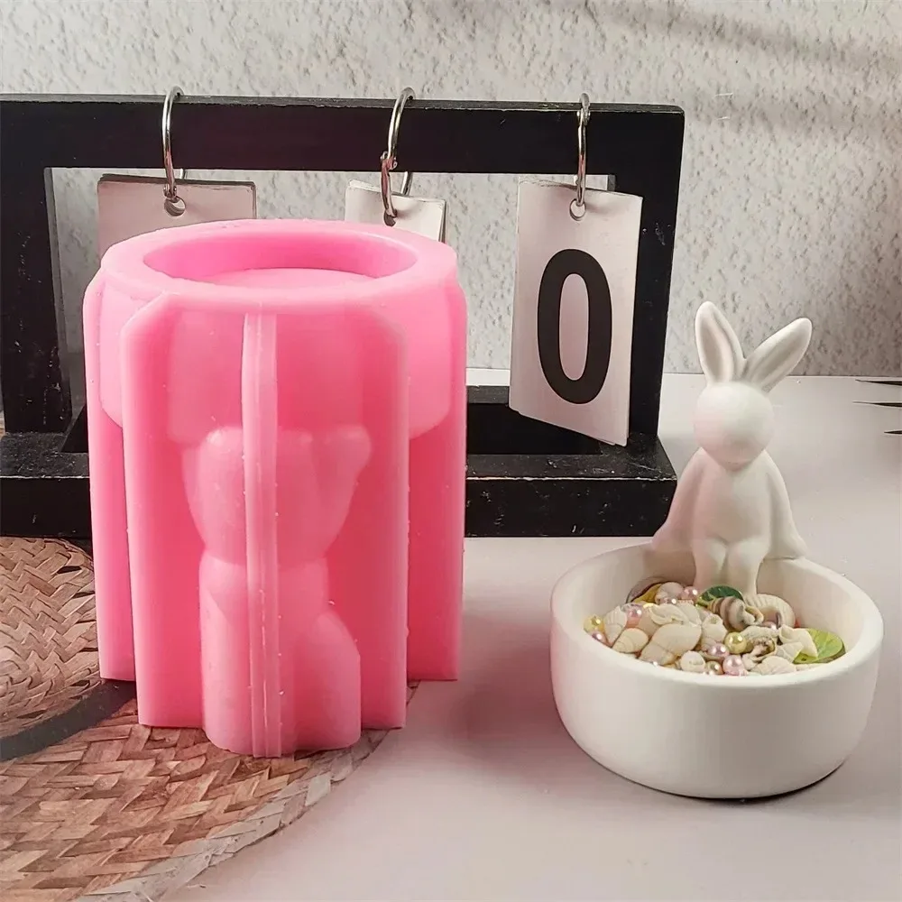 Easter Rabbits Gypsum Plaster Silicone Molds DIY Home Decoration Cute Bunnies Ornament Cement Concrete Mould Craft Candle Mold