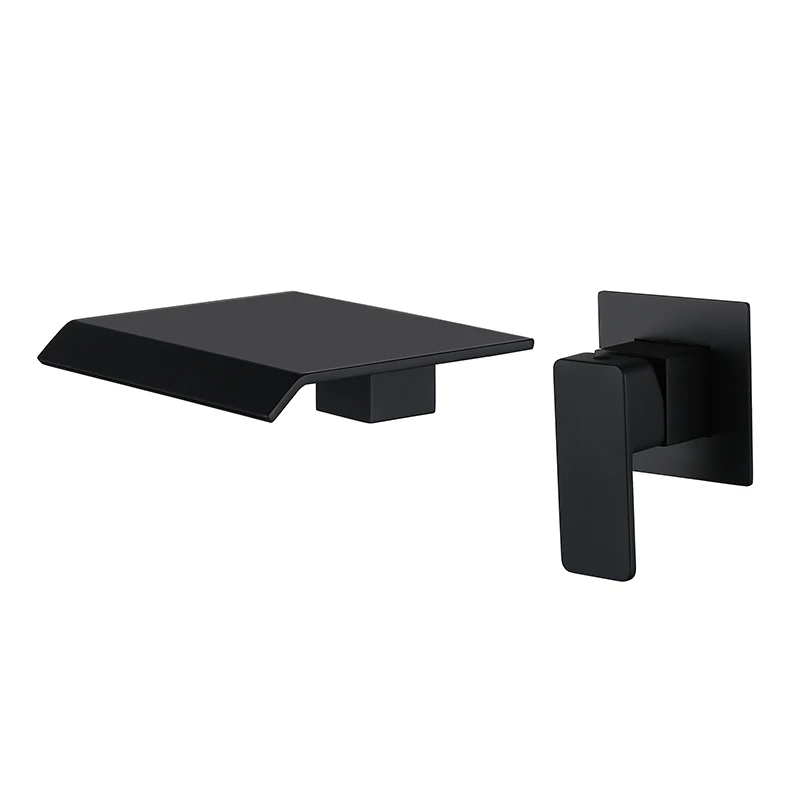 

Matte black embedded wall concealed faucet waterfall concealed hotel homestay hot and cold water basin