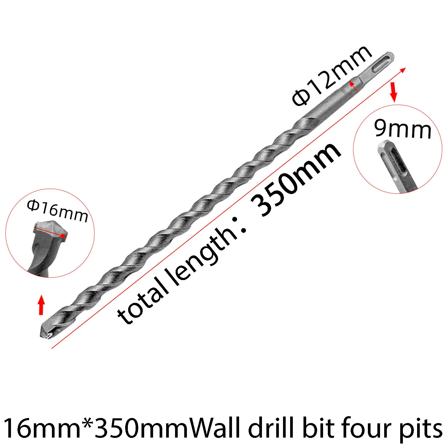 

16*350 wall drill bit square head drill bit extended drill bit square four pit drill bit 26 electric hammer drill bit 01728