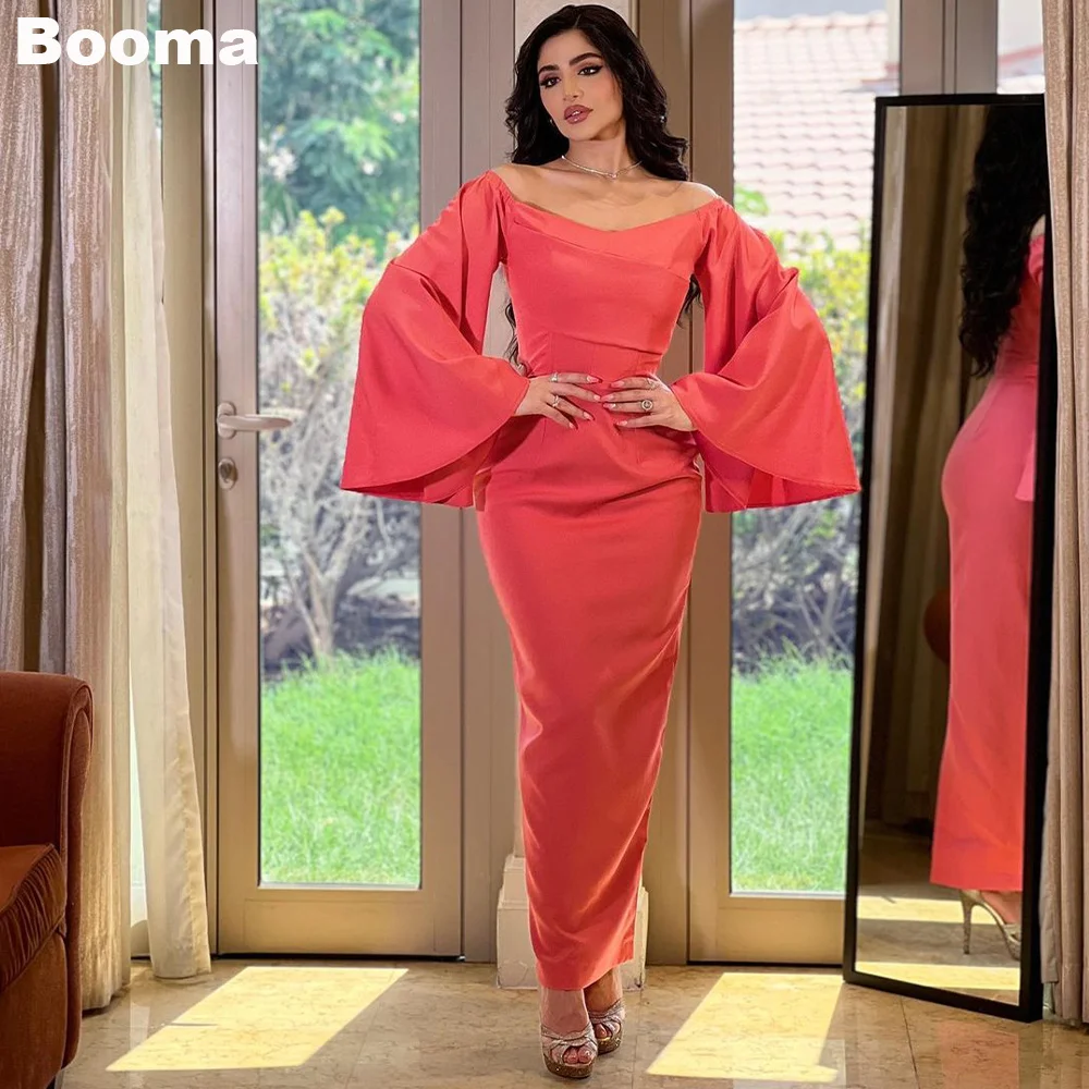 

Booma Saudi Arabic Mermaid Evening Dresses Scoop Neck Formal Occasion Gowns Flare Sleeves Dubai Prom Party Dresses for Women