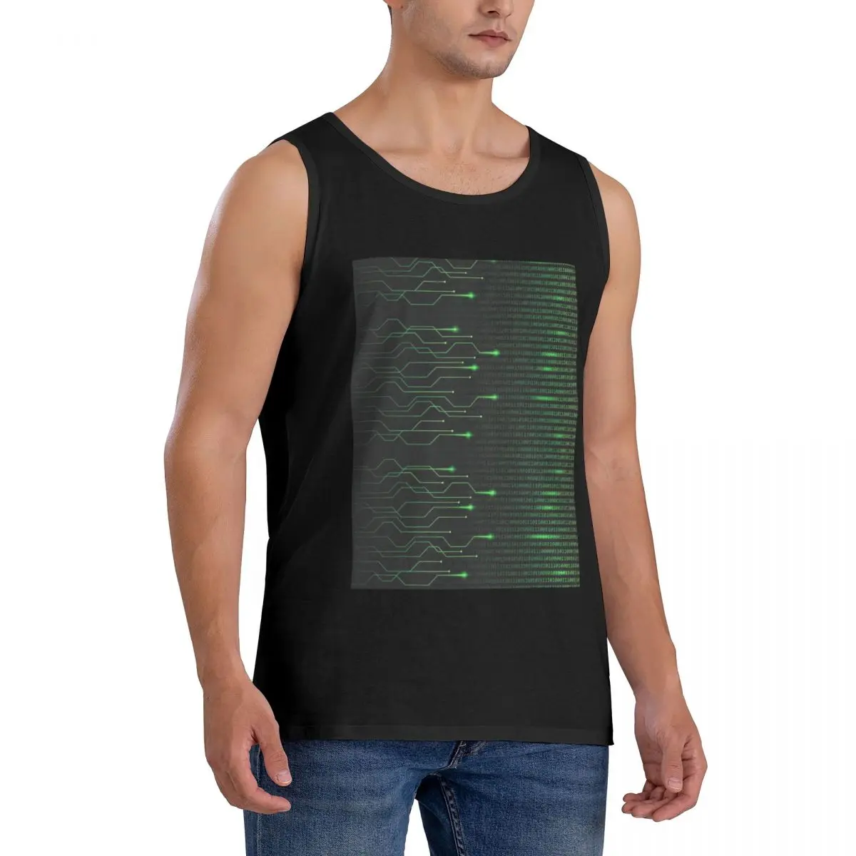 Binary Code Inside Throw Blanket And Lightweight Fleece Sleeveless T-Shirt Men Workout Sports Clothing Tops Men's Crew Neck Vest