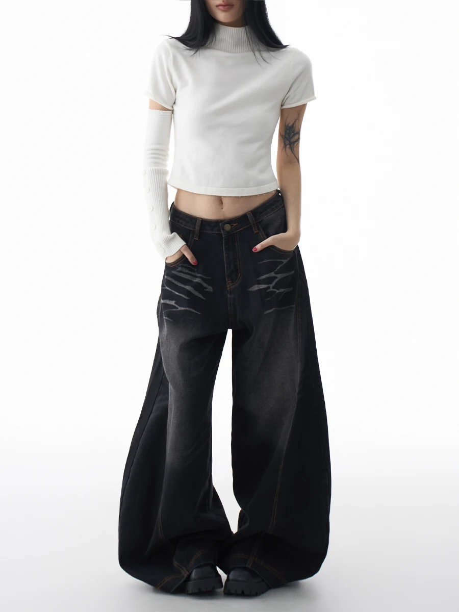 

ZHISILAO New Y2k Chic Vintage Baggy Wide Leg Jeans Women Casual Black Loose Denim Pants Chic Autumn Winter 2025