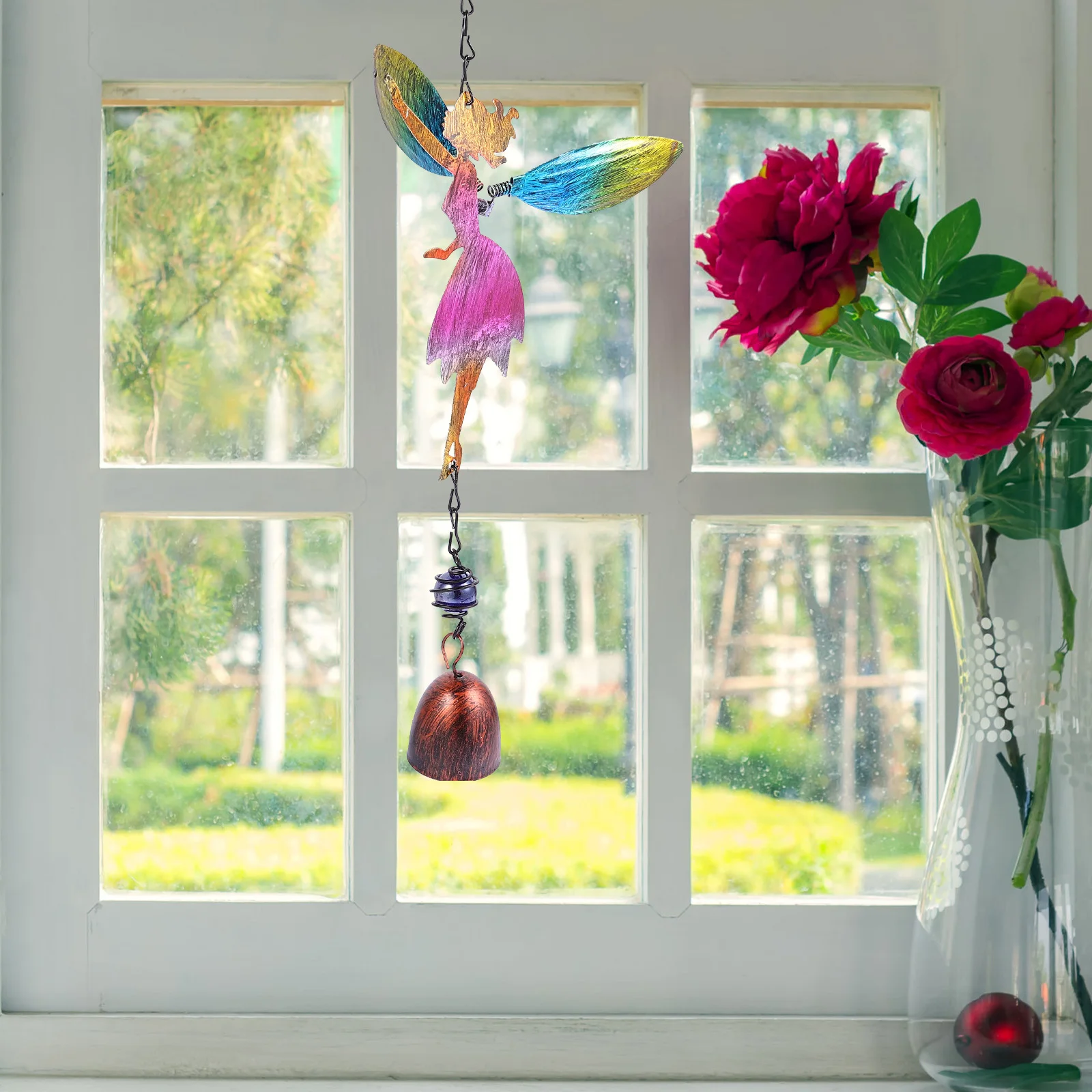 

2Pcs Colorful Angel Wind Chimes Glass Painting Hanging Decor Wind Bell for Garden Window Room Ornament Hanging Decor