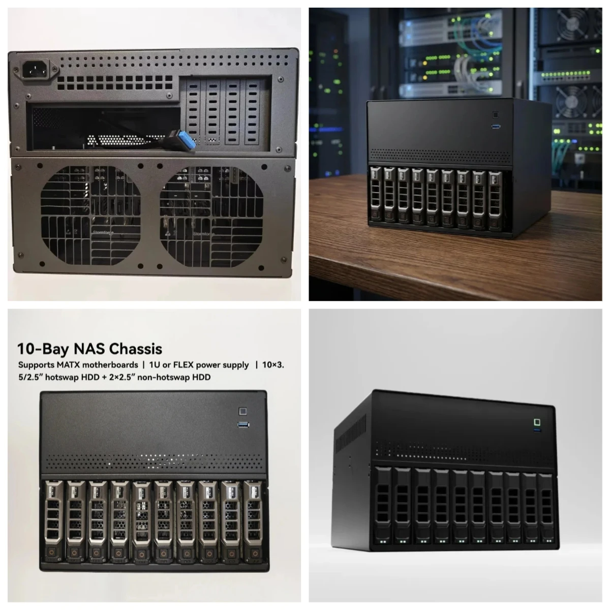 N10 10-bay NAS Chassis Case - Supporting MATX Motherboards with 10 Hotswap Hard Drivesn Bays