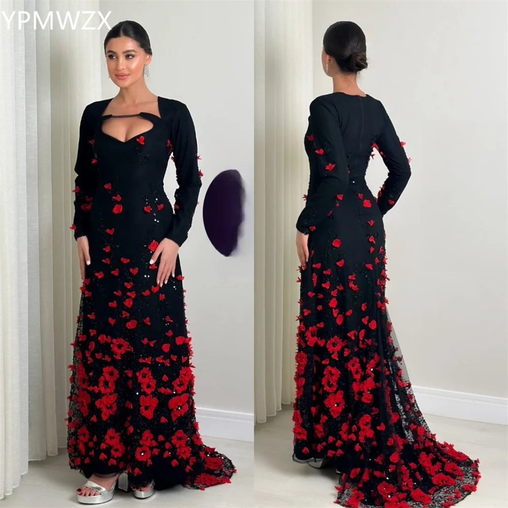 

Customized Women Party Dress Occasion Prom YPMWZX V-neck Mermaid Floor Length Skirts Applique 3D Flower Bespoke Dresse