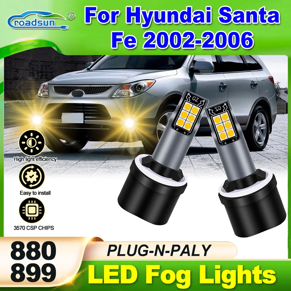 ROADSUN  880 899 Fog Lights For Hyundai Santa Fe 2002-2006 2004 2005 2PCS 3000K Canbus Car Upgrade LED Fog Light Lamp Bulbs