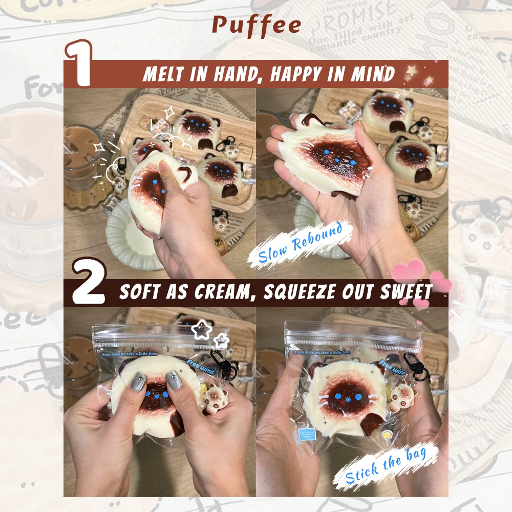 Siamese Puff Food-grade Silicone Squishy Toy, Creamy Soft Adhesive Toy, Taba Squishy, Happy Game Pinching Dessert Toy, Cat Kitty