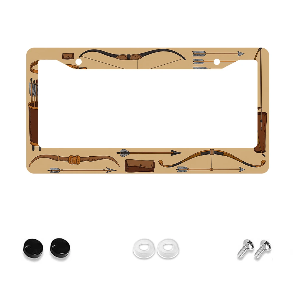 

1pc Retro Brown Bow Arrow Pattern 2-Hole License Plate Frame, Aluminum Material, 6x12 Inches, with Screw Kit