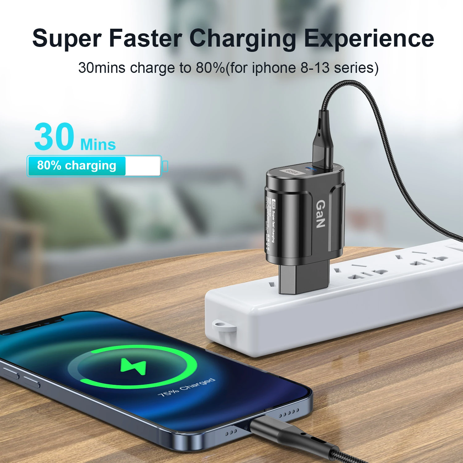 USLION GaN 65W USB C Charger Quick Charge Korea Plug PD USB-C Type C Fast USB Charger For iPhone 13 Xiaomi Samsung Max Macbook