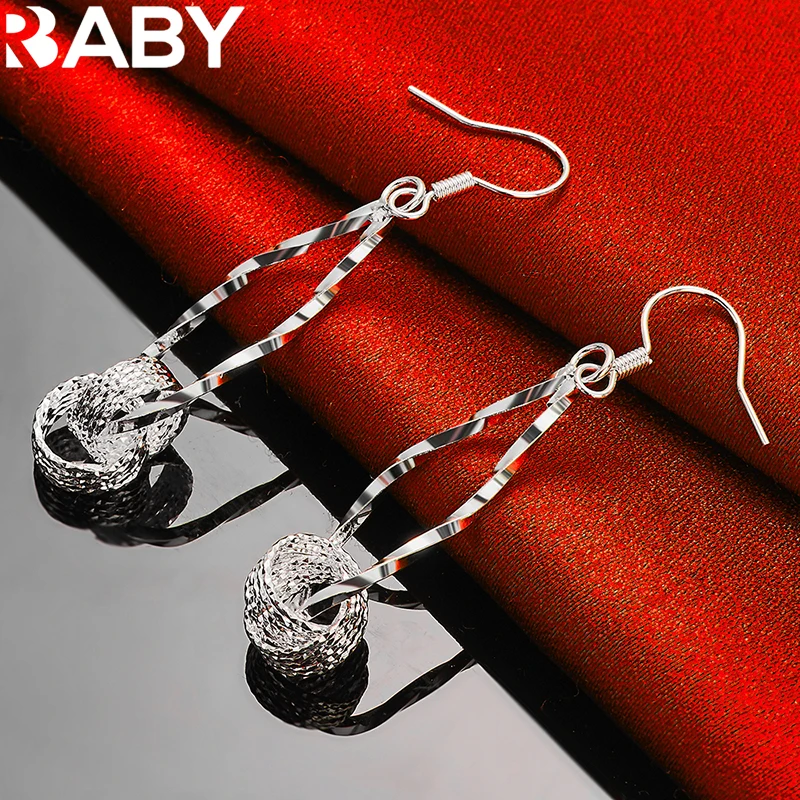 

URBABY 925 Sterling Silver Weave Circle Drop Earrings For Woman Wedding Engagement Party Gift Charms Fashion Jewelry