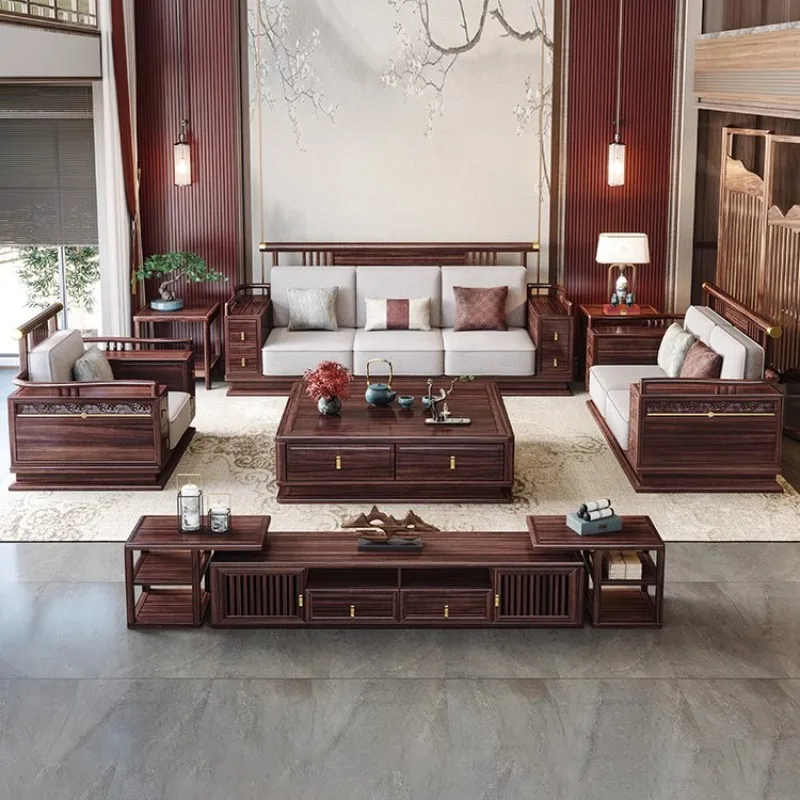 

All solid wood sofa new Chinese combination simple modern small apartment light luxury Zen storage living room furniture