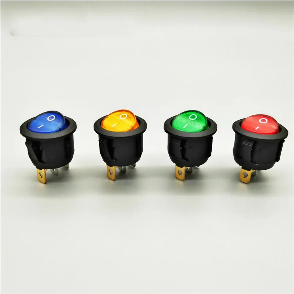 5pcs KCd1 20mm 3-pin LED Switch 10A 12V Lamp Power Switch Lift Car Button Light on / Off Circular Rocker Switch