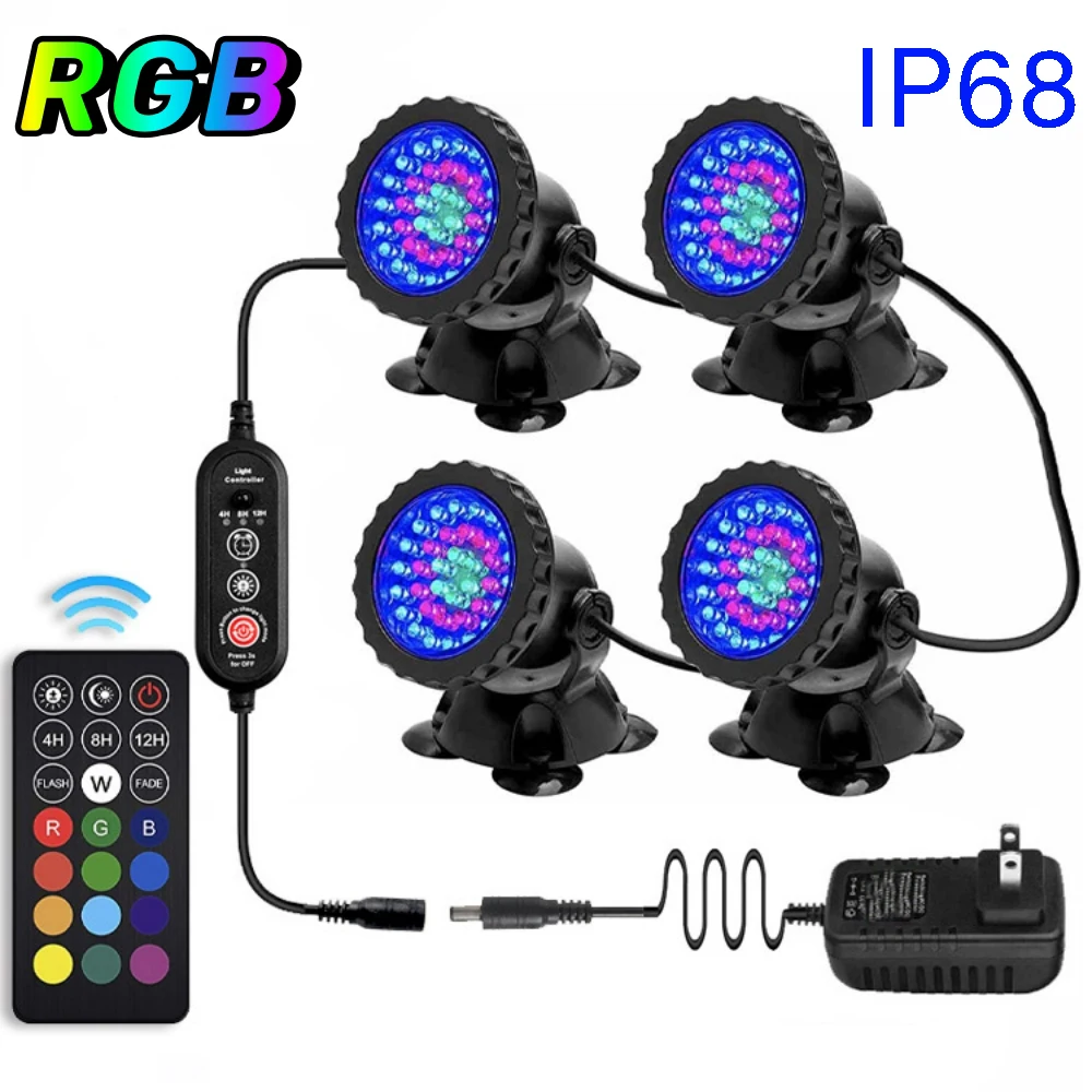 

Dimmable 36 LED Underwater Spot Light IP68 Waterproof 1/2/3/4/5 Lights RGB Aquarium Garden Fountain Pond Lamp UK/US/AU/EU Plug