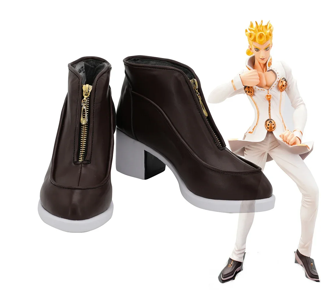 JoJo's Bizarre Adventure Giorno Giovanna Brown Shoes Custom Made High Heel Shoes for Boys and Girls Halloween Cosplay