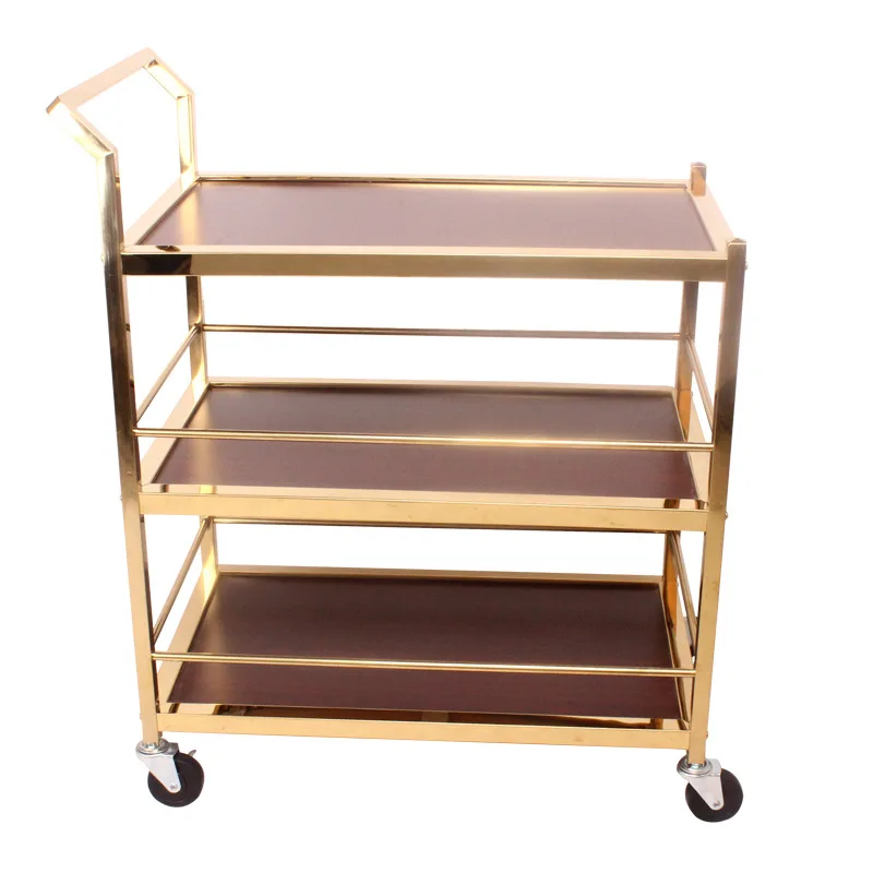 Stainless Steel Titanium Bar Serving Cart Rolling Trolley On  Wheels Mobile Utility 4S Shop Service Trolley Rack Holder