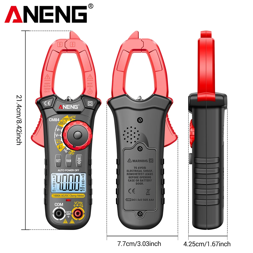 ANENG CM84 cyfrowy miernik cęgowy DC/AC prąd i napięcie 4000 zlicza miernik prądu multimetru miernik samochodowy Amp Hertz kondensator NCV