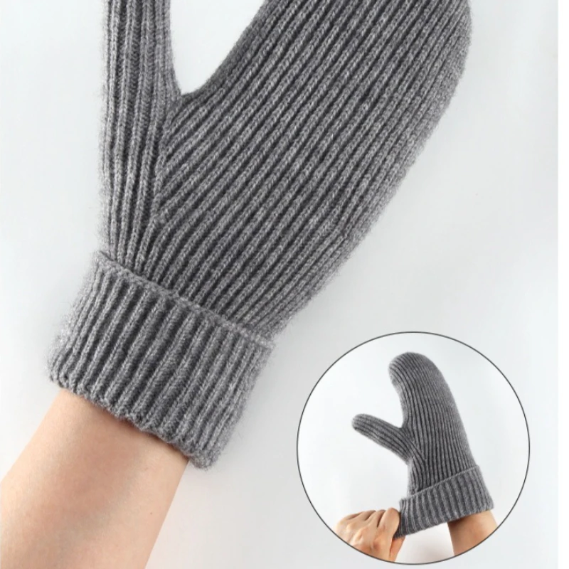 Women Winter Warm Knitted Gloves Elasticity Soft Full Fingers Mittens Double-Layer Insulated Ski Gloves Outdoor Cycling Mittens