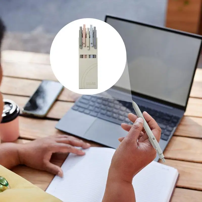 أقلام جل ناعمة الملمس قلم توقيع برميل ذو نقطة دقيقة مجموعة أقلام جل مكونة من 5 أقلام كرة دوارة قابلة للسحب لملاحظة اليومية