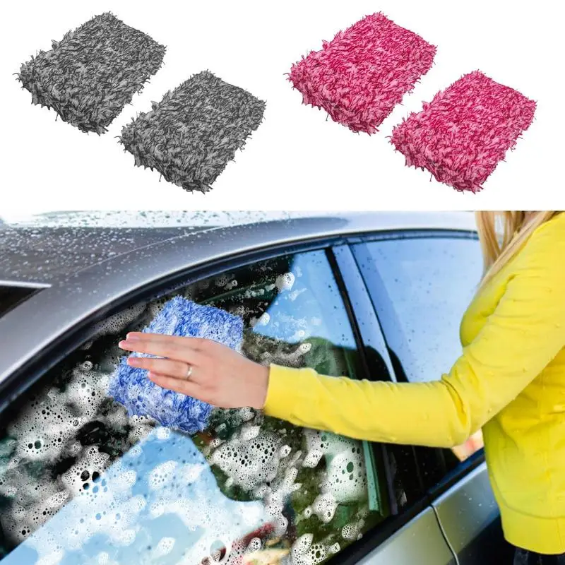 For Car Car Washing Sponge Microfiber Plush Car Wash Pad 2X Soft Cleaning Sponge Machine Washable Wash Sponge For Motorcycles