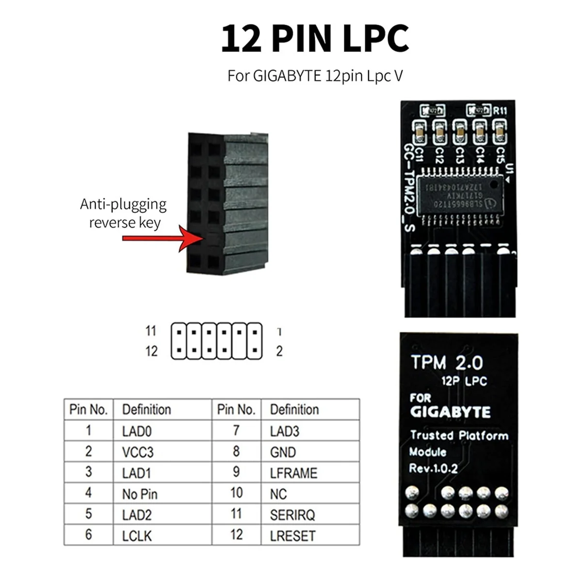 TPM2.0 Tech LPC 12Pin Tech avec SLB9665 11 Mise à niveau pour carte mère pour-TPM2.0 S, Offre spéciale