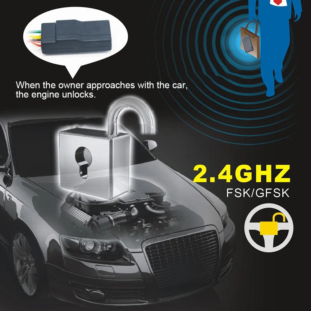 12V ไร้สายรถล็อคเครื่องยนต์ Anti-Theft อุปกรณ์ 2-8 เมตรเซ็นเซอร์ 2.4GHz RFID เครื่องยนต์ Dark Lock ALARM ไร้สายเครื่องยนต์สัญญาณกันขโมย