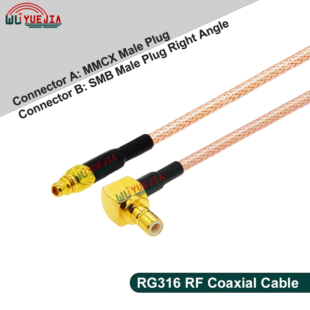 1Pc RG-316 Cable SMB Female Male Right Angle to MMCX Male Female Jack Connector 50-1.5 RF Coaxial Cable Antenna Extension Jumper