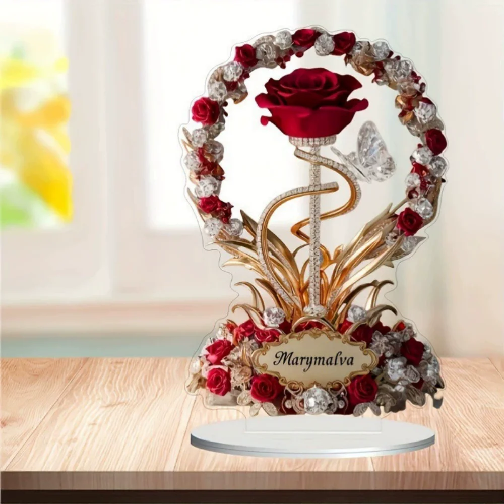 1Pc Elegant Rose Flower Desk Decor, Acrylic Stand with Butterfly, Perfect for Home & Wedding Decoration image 3