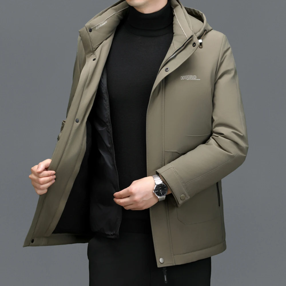 Winter ZDT-8067 Men's Mid Length Down Thickened And Warm Hooded Coat With Detachable Windbreaker Jacket