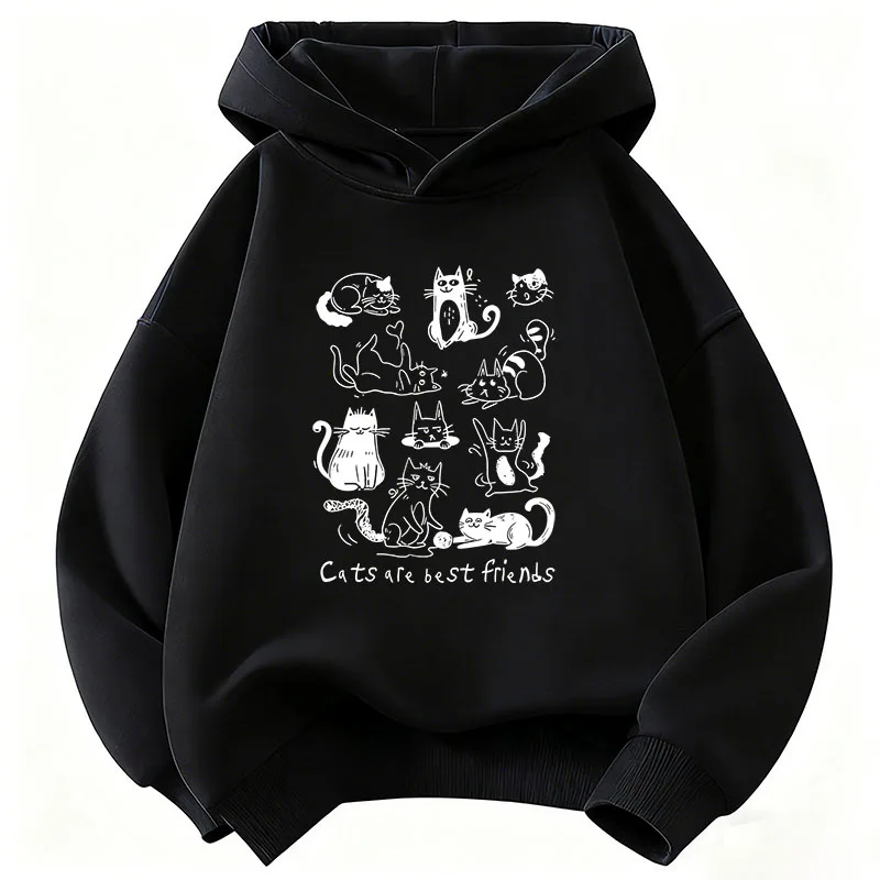Vintage Cat Are Best Friends Cat Children's Hoodie Sweatshirt Cute Harajuku Hoody for Boys Girls Autumn Spring Casual Hoodies