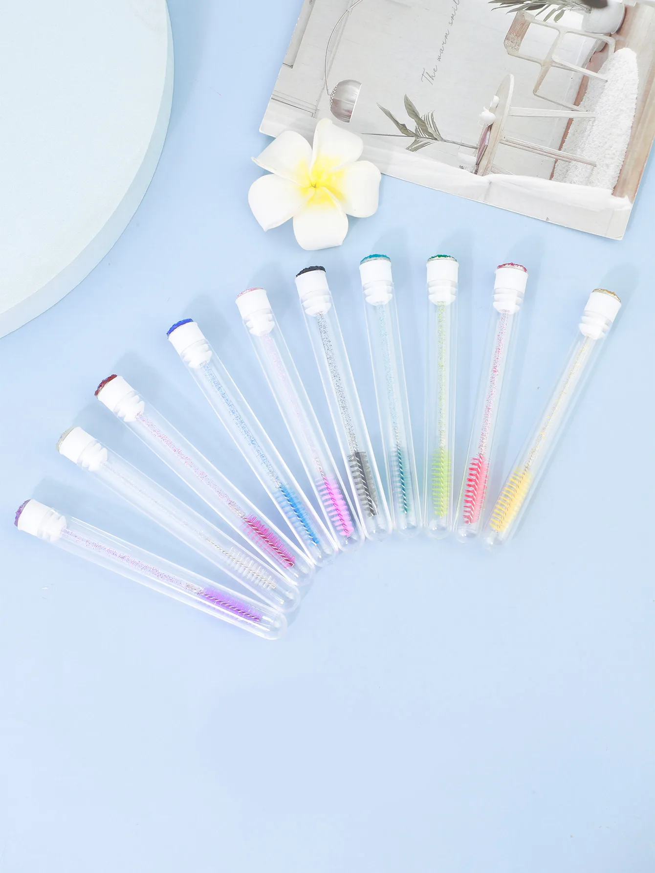 5/10 Stück tragbare Make-up-Mascara-Pinsel mit Bohrschlauch-Installation, Einweg-Mascara-Pinsel mit Kristallstab, Augenbrauen-Curling-Kamm