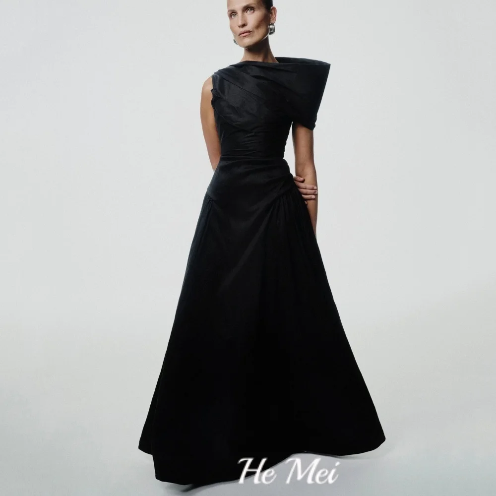 فستان سهرة أنيق مخصص على شكل حرف A بكتف واحد للحفلات فساتين حفلة موسيقية سوداء بسيطة مميزة فيستدو دي نوفيا #1