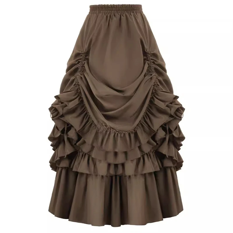 Spring Vintage Retro Women High Waist Solid Dance Skirt Fold Stringy Selvage Irregular Slim European Style Pirate Skirt Trend