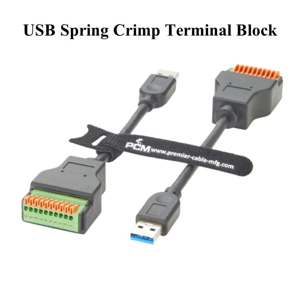USB 3.0 to 10 Pin Spring Crimp Terminal Block Connector Cable Type A Male to Quick Connect Solderless Terminal Breakout Board