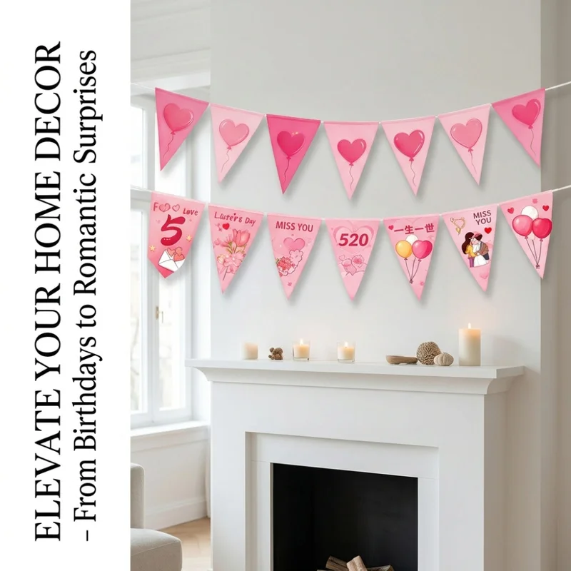 Custom Printed Paper Pull Flag Banner, Personalized Party Garland Decoration for Birthday Wedding Celebration Home Event Supply