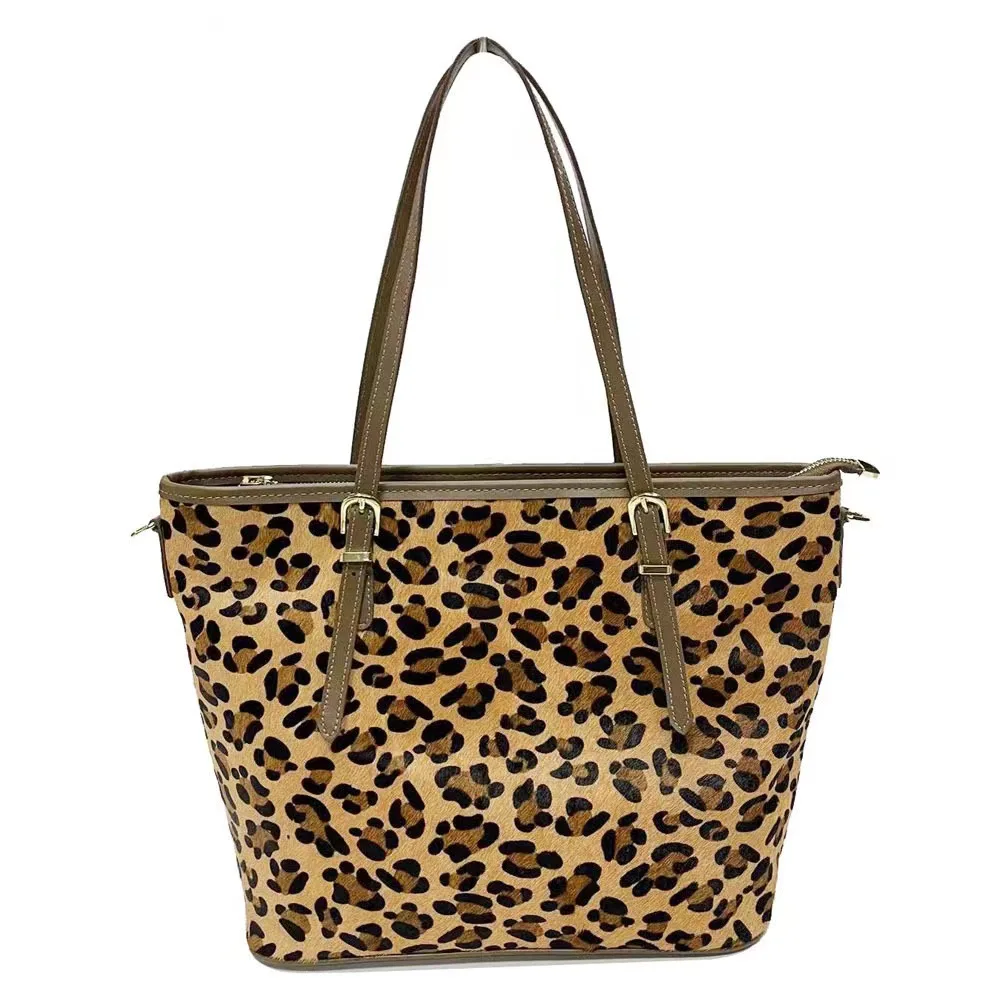 Tote Bag Leather Leopard Print Horsehair Fashion Shoulder Bag Commuter Tote Purses And Handbags