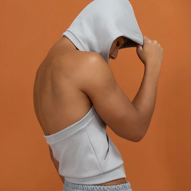 

Мужская сексуальная толстовка с открытой спиной, спортивный жилет на молнии без рукавов, повседневный топ, короткая облегающая толстовка M-4XL