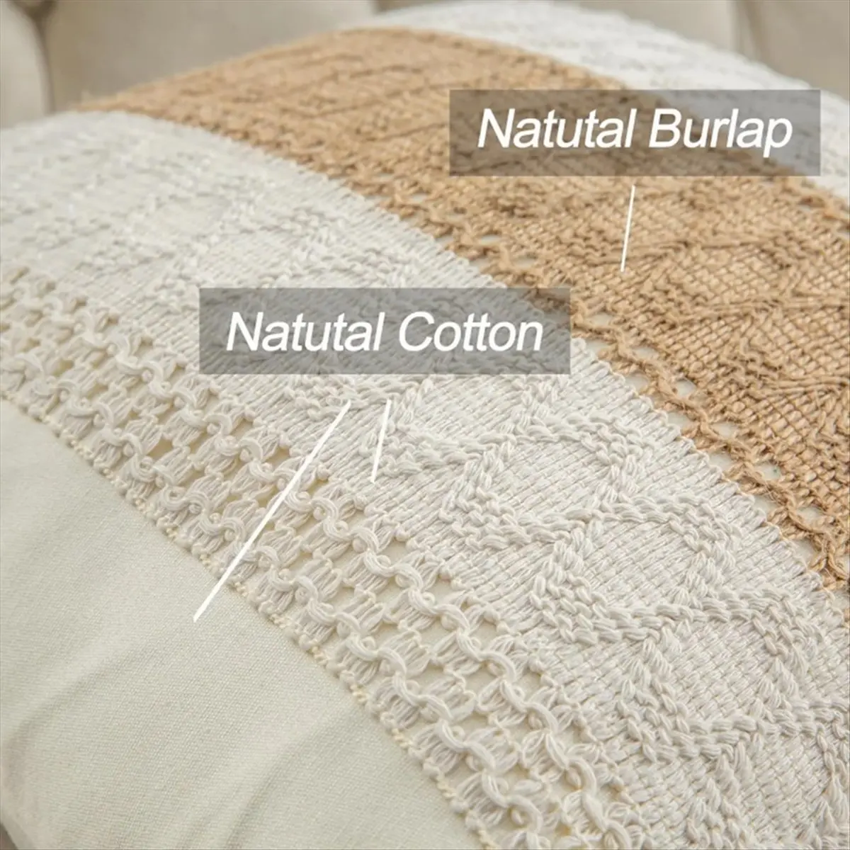 ABZF 18x18inch Cotton & Burlap Throw Pillow Covers Boho Farmhouse Textured Striped Woven Cushion Covers for Spring Summer