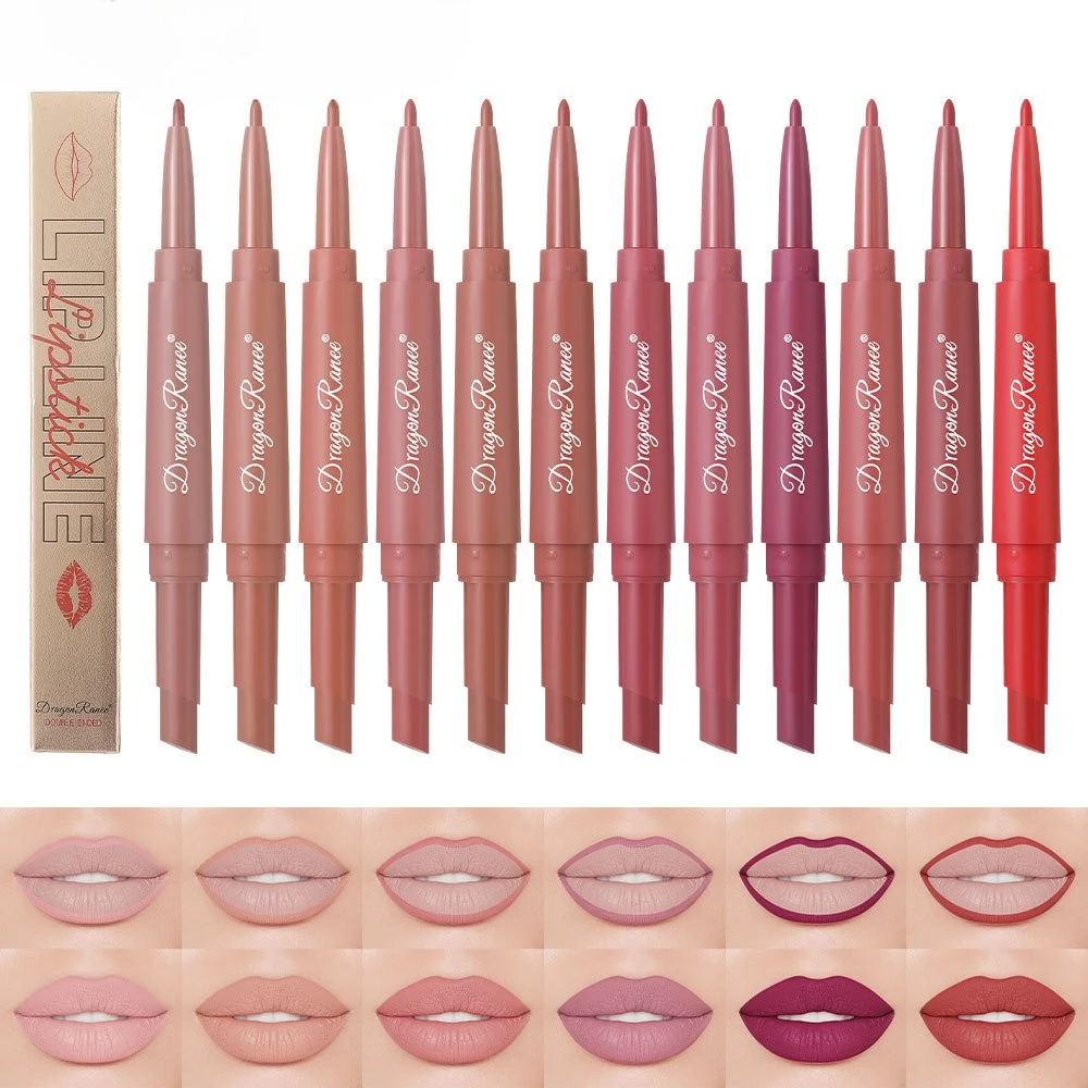 Dwustronna szminka do ust Dwufunkcyjna, nieprzywierająca, matowa, biała kredka do konturowania ust