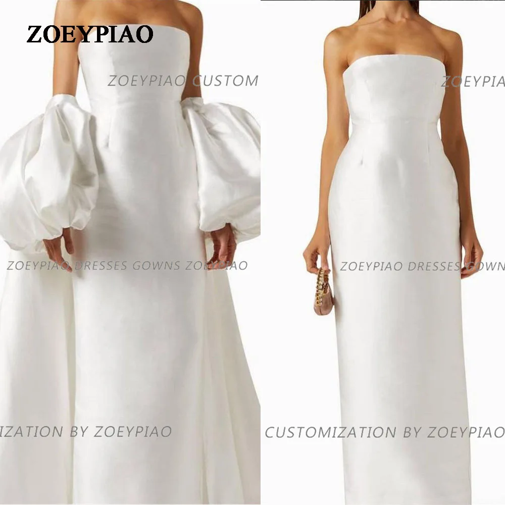 

2024 New Beach White Wedding Dresses Detachable Train Bridal Dress Full Sleeves Elegant Satin Bride Gown Vestido De Noiva