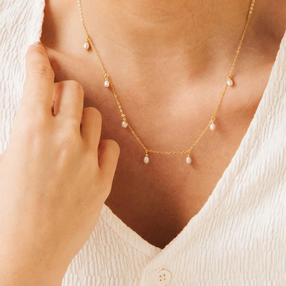 women 10PCS Stainless Steel Simulated Pearl Pendant Necklace Clasp Chain Fine Chain Handcrafted Party Gift dropshipping/Wholesa image 4