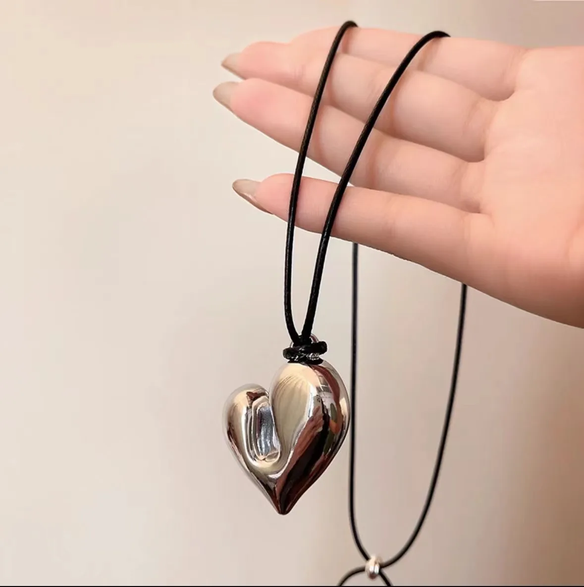 LATS New Heart Pendant Necklace For Women Men 85CM Adjustable Pull-out Sweater Chain Fashion Jewelry Accessory Gift_maomaolike.com