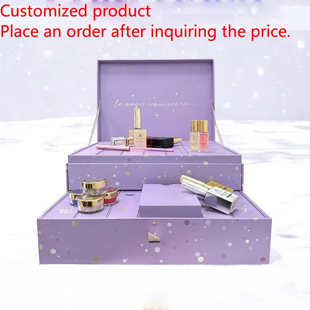 

2025.New Design Double Drawer Calendar Gift Box 24 Day Cosmetics Nail Polish Packaging Advent Calendar Box With Custom logo