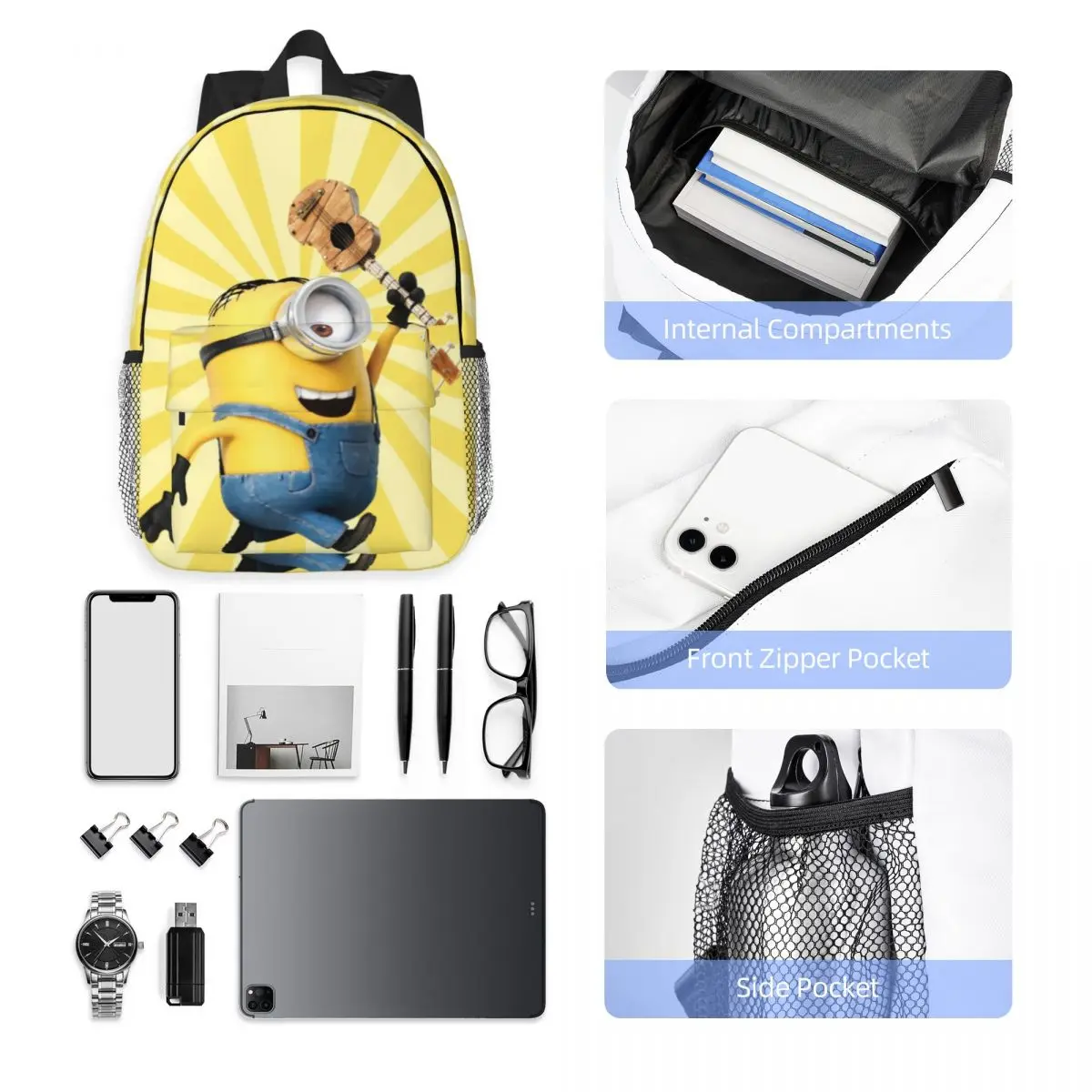 M-Minions-Sac à Dos observateur et Étanche de Grande Capacité, 15 Pouces, pour Étudiant, Fille et Garçon