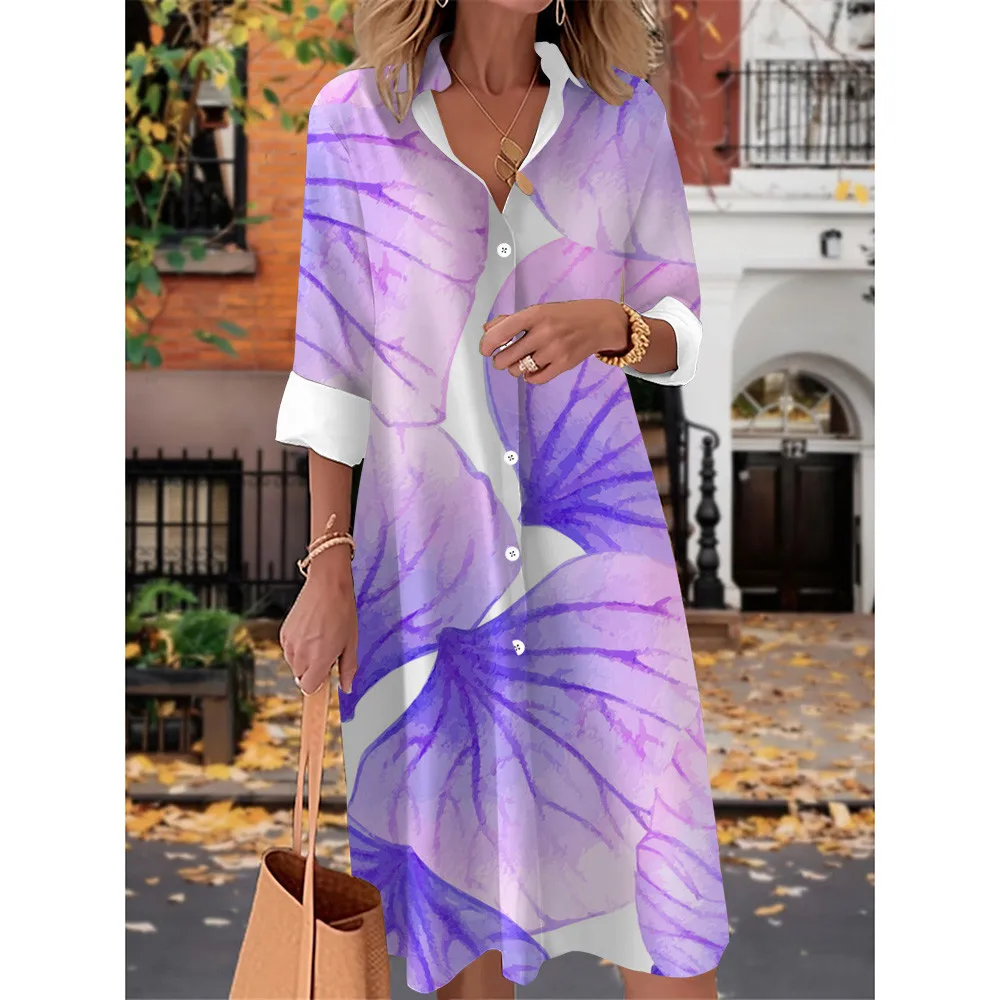 Elegante Camisas Longas Vestido Vestidos Para Mujer Moda Verão Vestidos 2024 Streetwear Vintage Lapela Collar Camisas Primavera & Outono